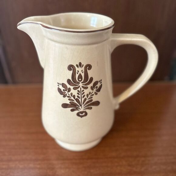 Vintage 1970s Pfaltzgraff Village Cream Pitcher with Brown Floral Design - Picture 2 of 7
